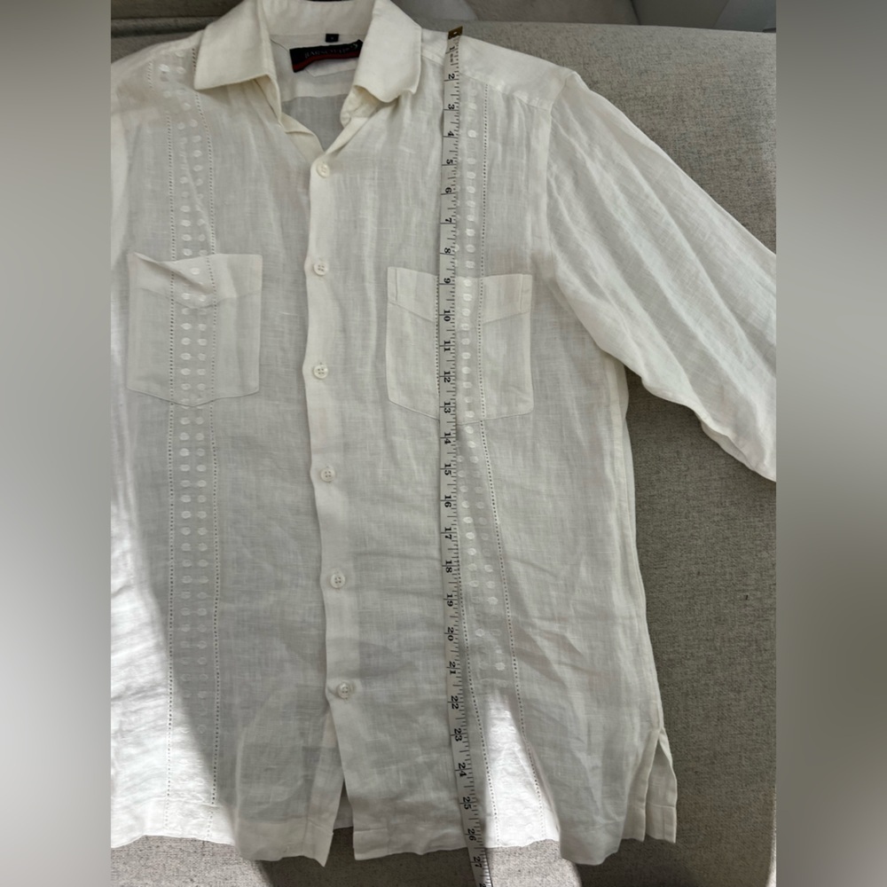 🌴 Barsotti White Linen Guayabera Shirt Men’s Large | Cuban Beach Resortwear 🌞 - Picture 6 of 9